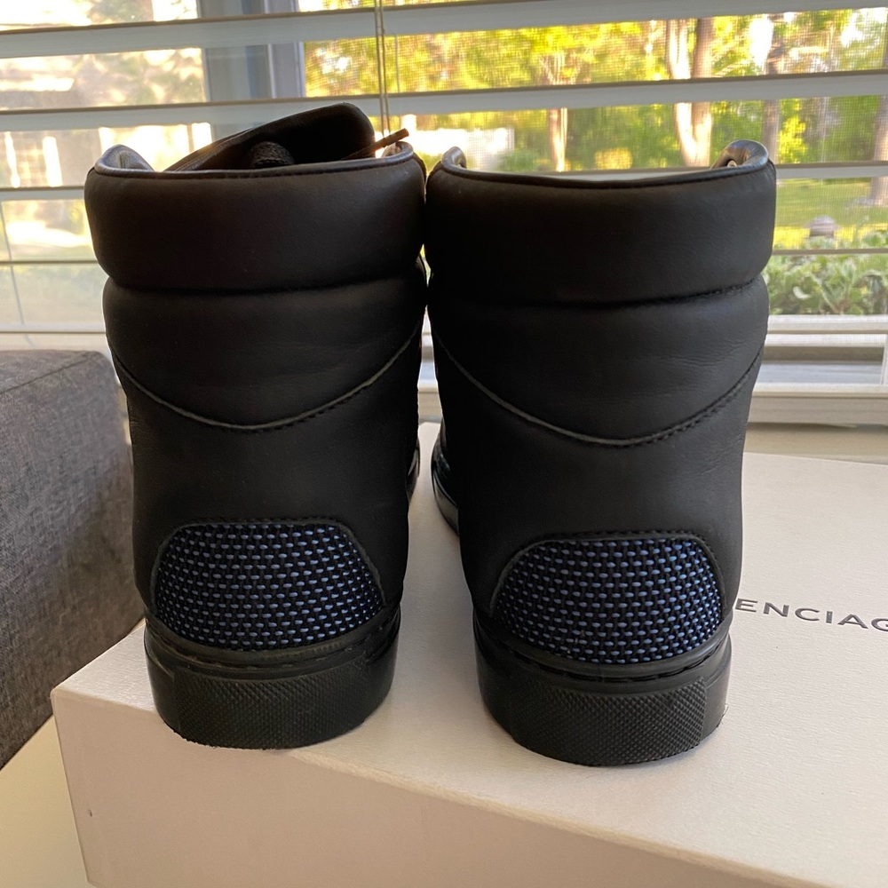Authentic BALENCIAGA Women Sneakers mid top leather black mesh blue Size 5.5(36) - Picture 5 of 14